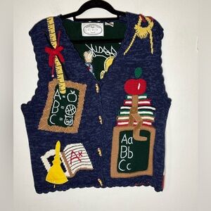 Eagles Eye Vintage School Teacher Novelty Knit Sweater Vest Size L